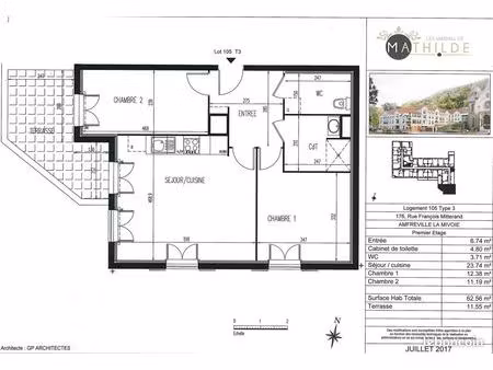 appartement 3 pièces 61 m²