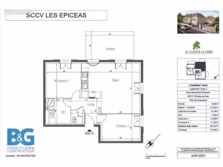 appartement 3 pièces 65 m²