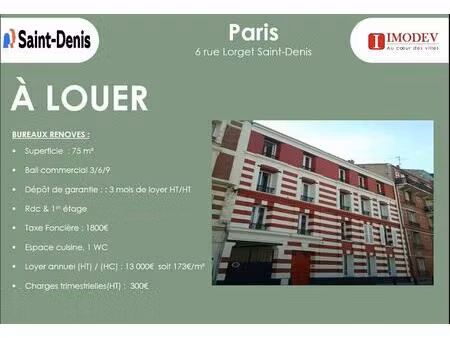 location bureaux 75 m²