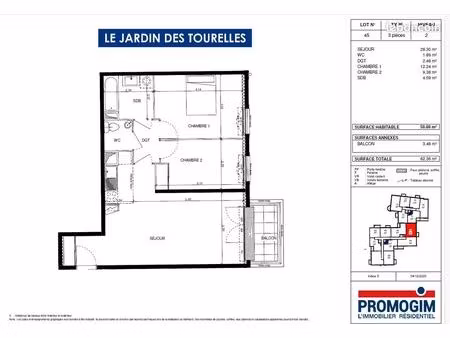 appartement 3 pièces 59 m²