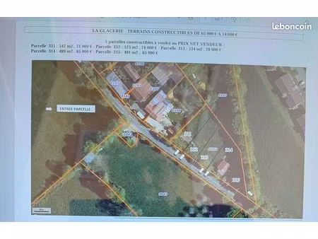 la glacerie - a vendre terrains constructibles de 65 000 a 74 000