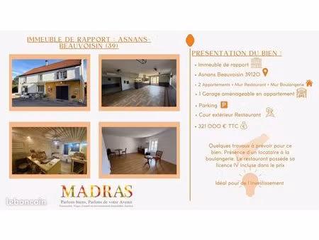 ?️ opportunité investisseur : immeuble mixte au coeur d’asnans- beauvoisin (39)