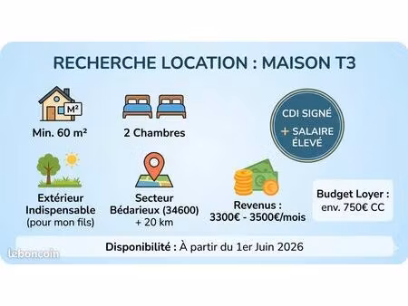 ​recherche maison t3 - secteur bédarieux (20 km) - dossier solide