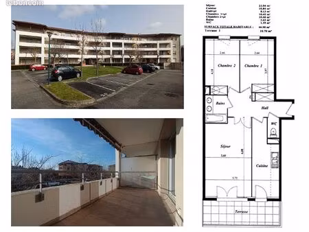 appart. 3 pièces 66m2 avec terrasse parking aérien et box fermé