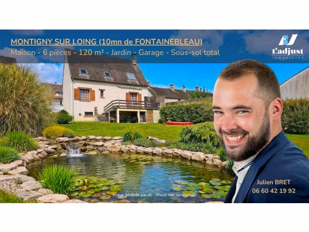 montigny sur loing (10mn de fontainebleau ) maison - 4 à 5 chambres  sous-sol total  garag