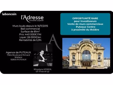 murs commerciaux 81 m² puteaux