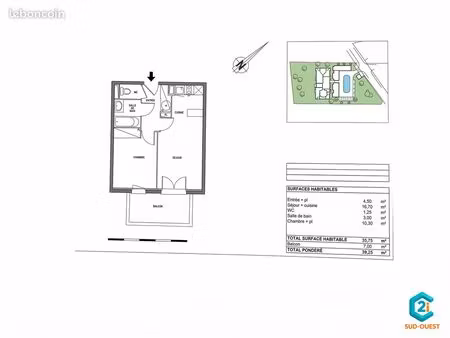 appartement 2 pièces 36 m²