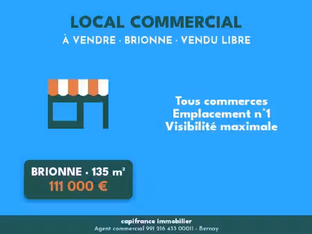 local commercial 135 m² – vendu libre – brionne – emplacement n°1