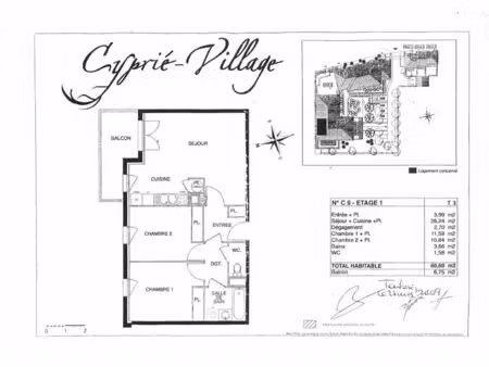 a louer : bel appartement meublé t3 de 61m² à balma