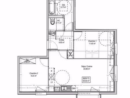 appartement 3 pièces 59 m²