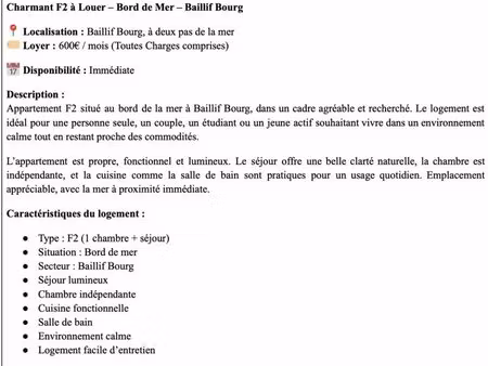 charmant f2 à louer