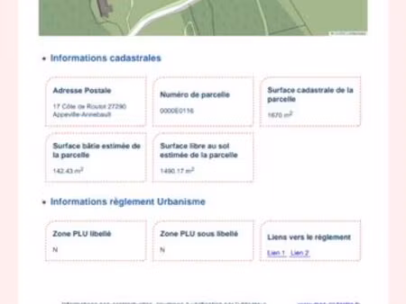 terrain naturel 1700m2 cadastré sur 120m2