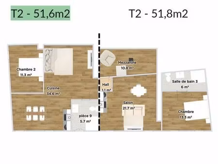 appartement 2 pièces 52 m²