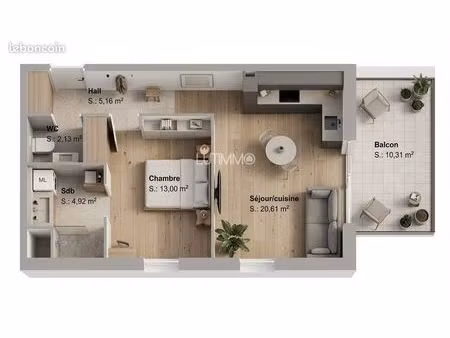 appartement 2 pièces 46 m²