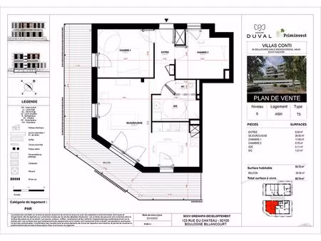 appartement 3 pièces 60 m²