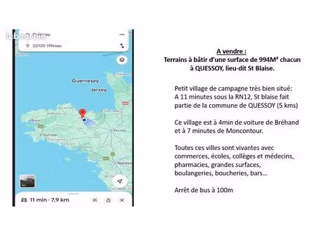 a vendre terrains a construire 994m² quessoy