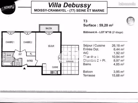 appartement 3 pièces 58 m²