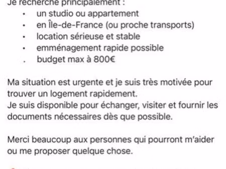 recherche urgente appartement – personne sérieuse