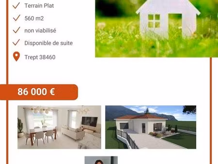 vente | terrain constructible | 560 m² | trept