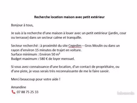 recherche maison / maisonnette à louer