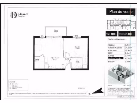 appartement 2 pièces 44 m²