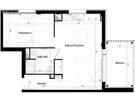 appartement 2 pièces 46 m²