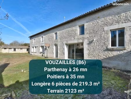 vouzailles 86170 - longère 4 chambres - grand terrain et vie de plain-pied possible