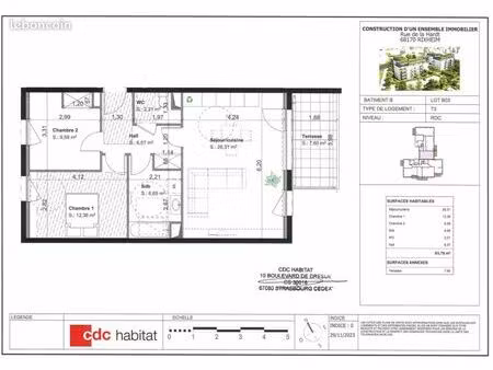 appartement 3 pièces 64 m²