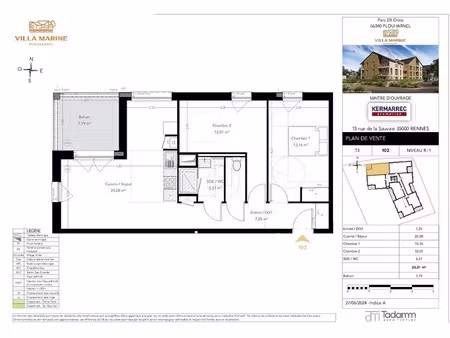 vente appartement 3 pièces 63.01 m² à plouharnel (56340)  315 000 €
