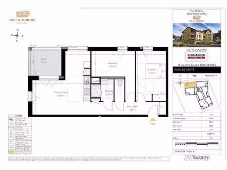 vente appartement 3 pièces 63.01 m² à plouharnel (56340)  322 000 €