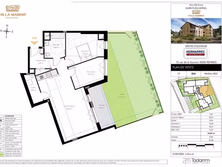vente appartement 3 pièces 74.09 m² à plouharnel (56340)  353 000 €