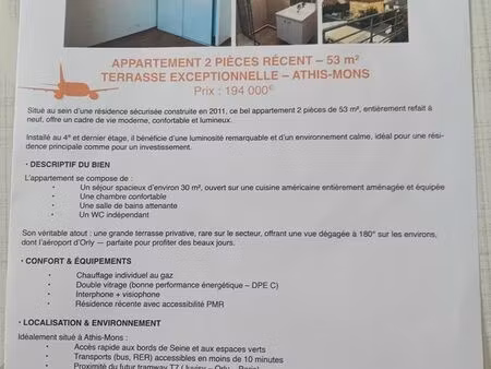 vend appartement athis-mons 91200