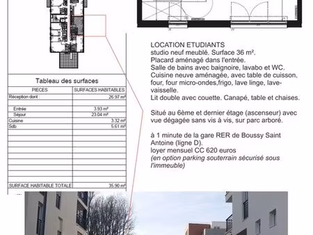 studio 36 m² boussy proche rer d
