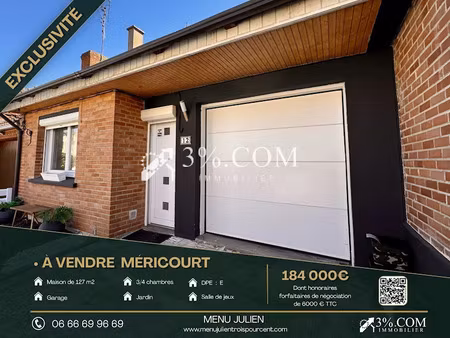 vente maison 7 pièces 127.95 m² à mericourt (62680)  184 000 €