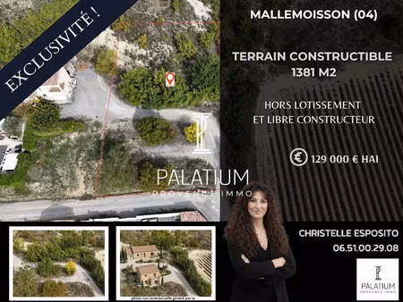 vente terrain 1380 m² à mallemoisson (04510)  129 000 €