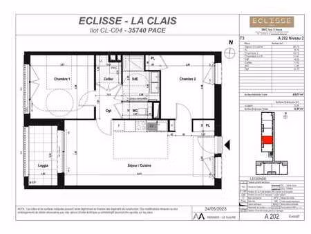 location appartement 3 pièces à pacé (35740) : à louer 3 pièces / 65m² pacé