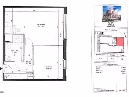 location appartement 2 pièces 48m² st andre lez lille 59350