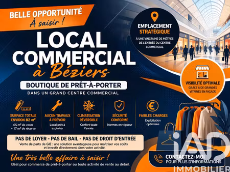 vente commerce 85 m² béziers (34500)