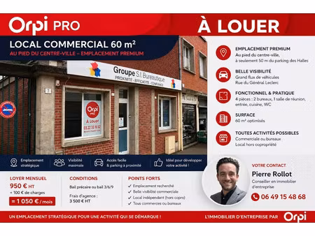 location locaux professionnels 60 m² à amiens (80000)  950 €