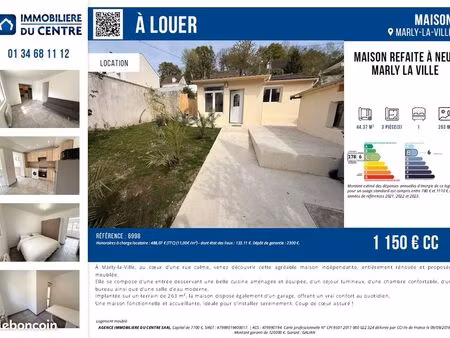 maison meublée 45m² avec jardin + garage – marly-la-ville (proche roissy / cdg) - renovati