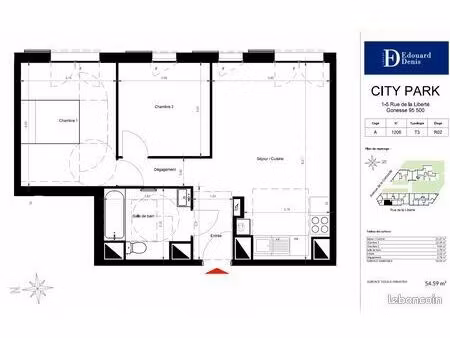 appartement 3 pièces 54 m²