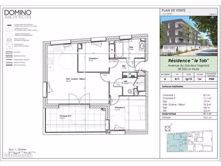 vente d'appartements t3 à la mure dans immeuble neuf