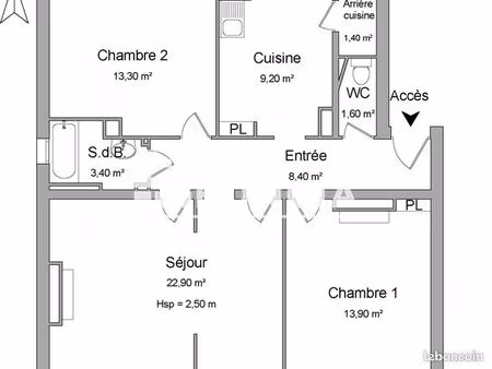 appartement 3 pièces 74 m²
