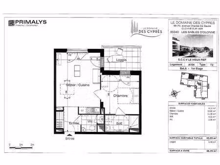 location appartement 2 pièces aux sables-d'olonne (85100) : à louer 2 pièces / 42m² les sa
