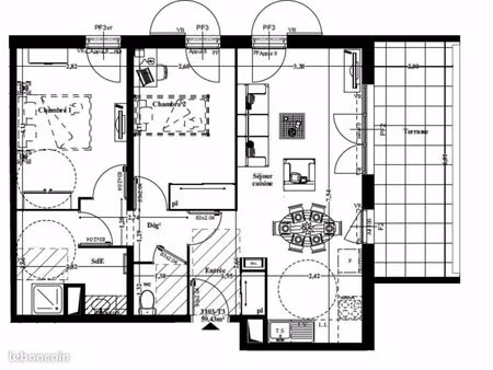 appartement 3 pièces 59 m²