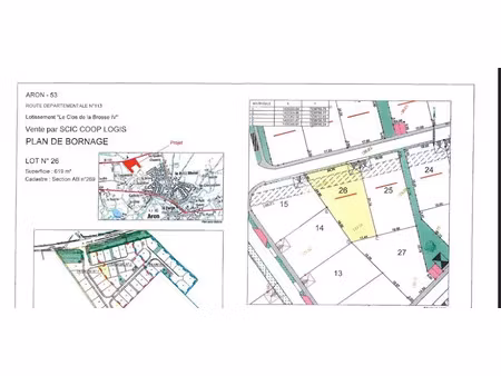 vente terrain 619 m² à aron (53440)  42 300 €