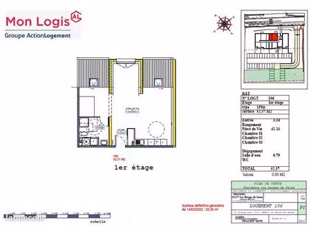 appartement 1 pièce 52 m²