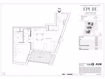 saint didier au mont d'or - appartement de 51 36 m² - 1 chambre - balcon de 7 92 m² - gara