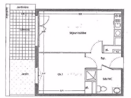 t2 de 43m² avec jardin et parking sous sol