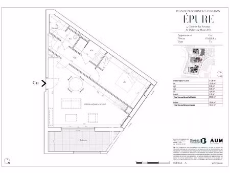 saint didier au mont d'or - appartement de 58 80 m² - 1 chambre - balcon de 10 44 m² - gar